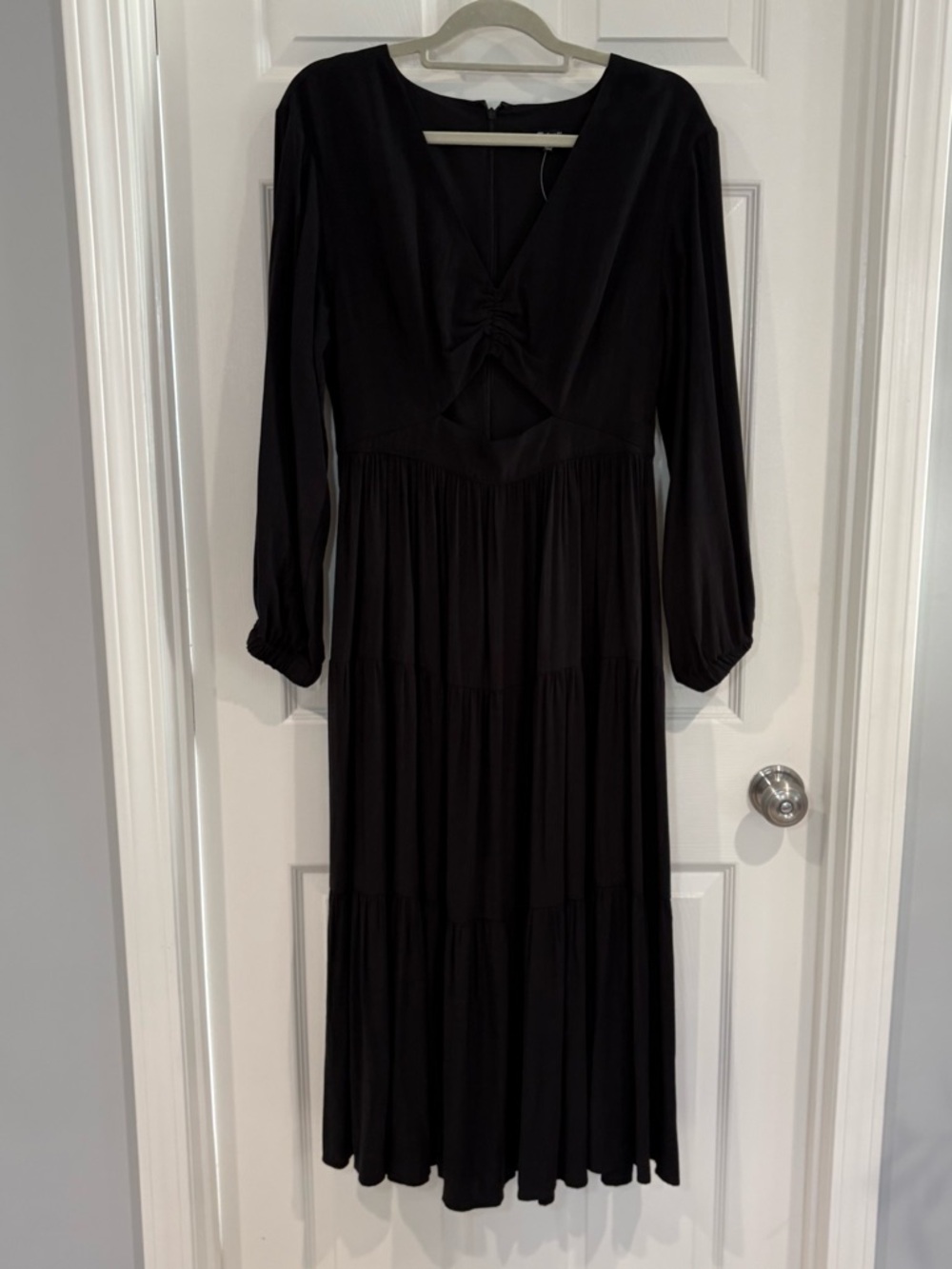Madewell Lusterweave Cutout Midi Boho Long Sleeve Black Tiered Dress Size 8 NWT - Picture 11 of 17